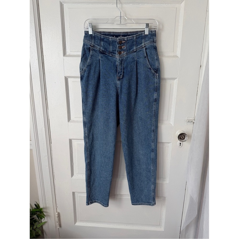 Hollister Ultra High Rise 80's Mom Jeans Vintage Stretch Button Fly Blue Denim - Picture 6 of 15